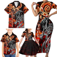 Ulfhednar Wofl Warrior Viking Family Matching Short Sleeve Bodycon Dress and Hawaiian Shirt Runes Norse Mythology Fire