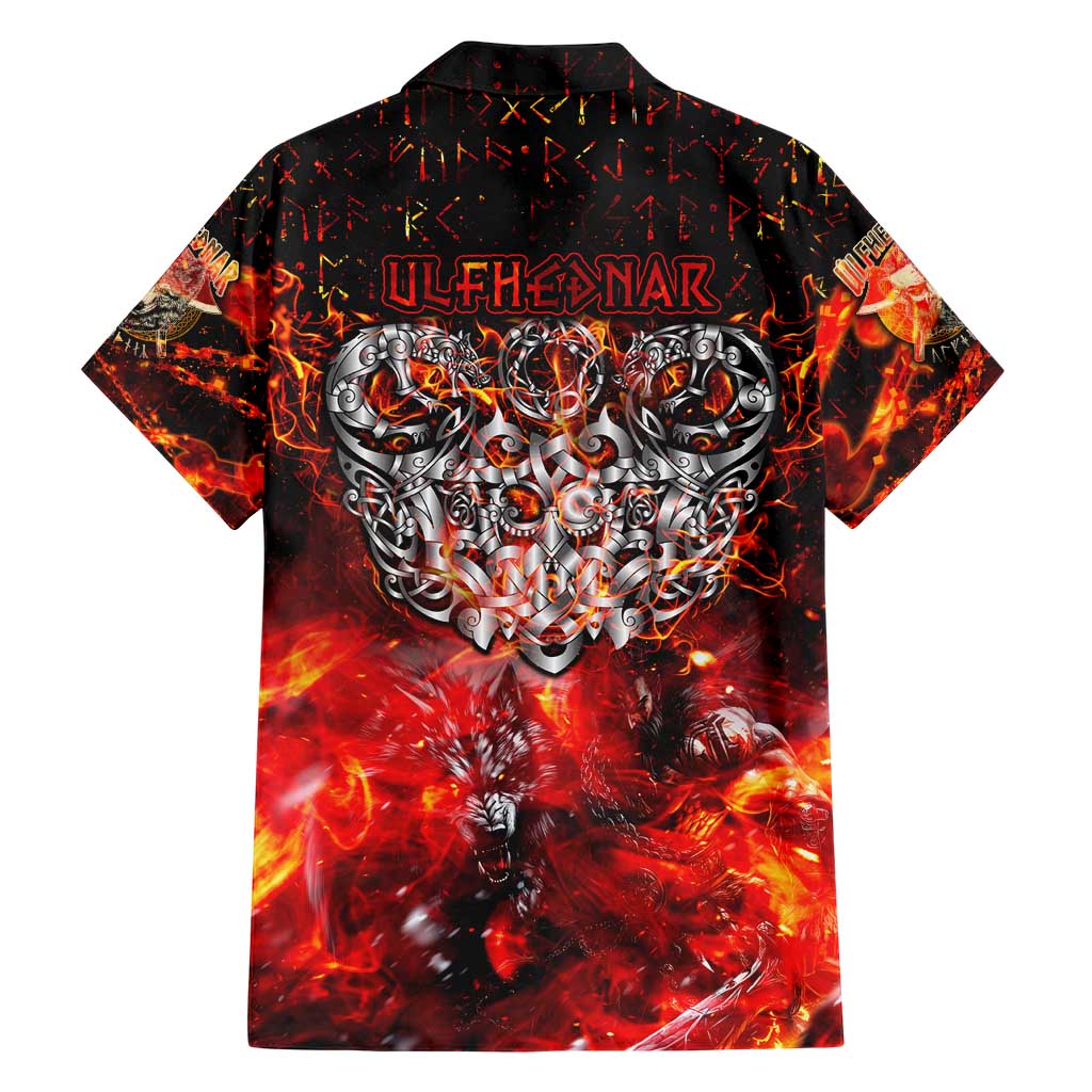 Ulfhednar Wofl Warrior Viking Family Matching Short Sleeve Bodycon Dress and Hawaiian Shirt Runes Norse Mythology Fire