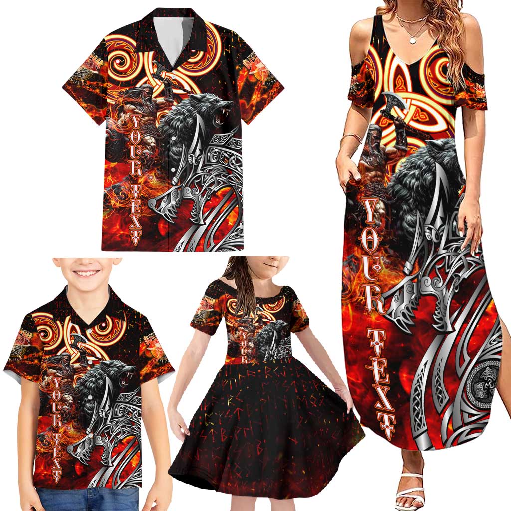 Ulfhednar Wofl Warrior Viking Family Matching Summer Maxi Dress and Hawaiian Shirt Runes Norse Mythology Fire