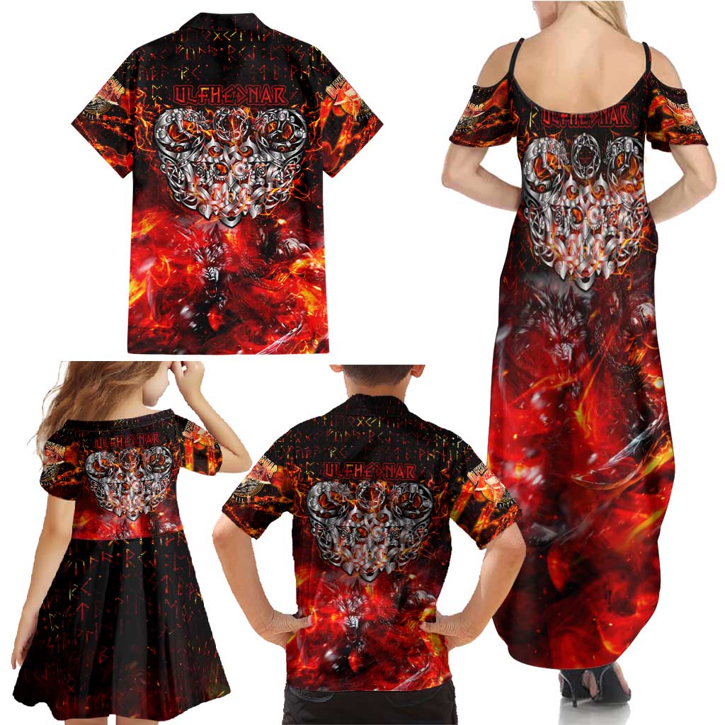 Ulfhednar Wofl Warrior Viking Family Matching Summer Maxi Dress and Hawaiian Shirt Runes Norse Mythology Fire