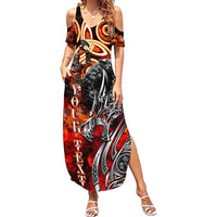 Ulfhednar Wofl Warrior Viking Family Matching Summer Maxi Dress and Hawaiian Shirt Runes Norse Mythology Fire