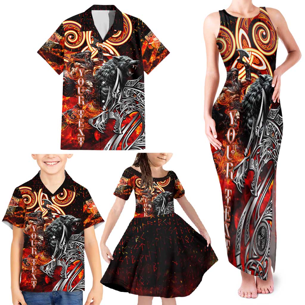 Ulfhednar Wofl Warrior Viking Family Matching Tank Maxi Dress and Hawaiian Shirt Runes Norse Mythology Fire