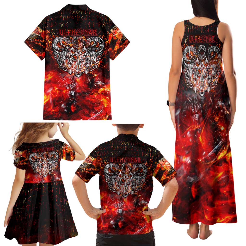 Ulfhednar Wofl Warrior Viking Family Matching Tank Maxi Dress and Hawaiian Shirt Runes Norse Mythology Fire