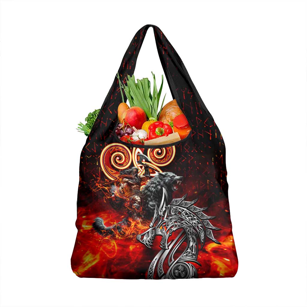 Ulfhednar Wofl Warrior Viking Grocery Bag Runes Norse Mythology Fire