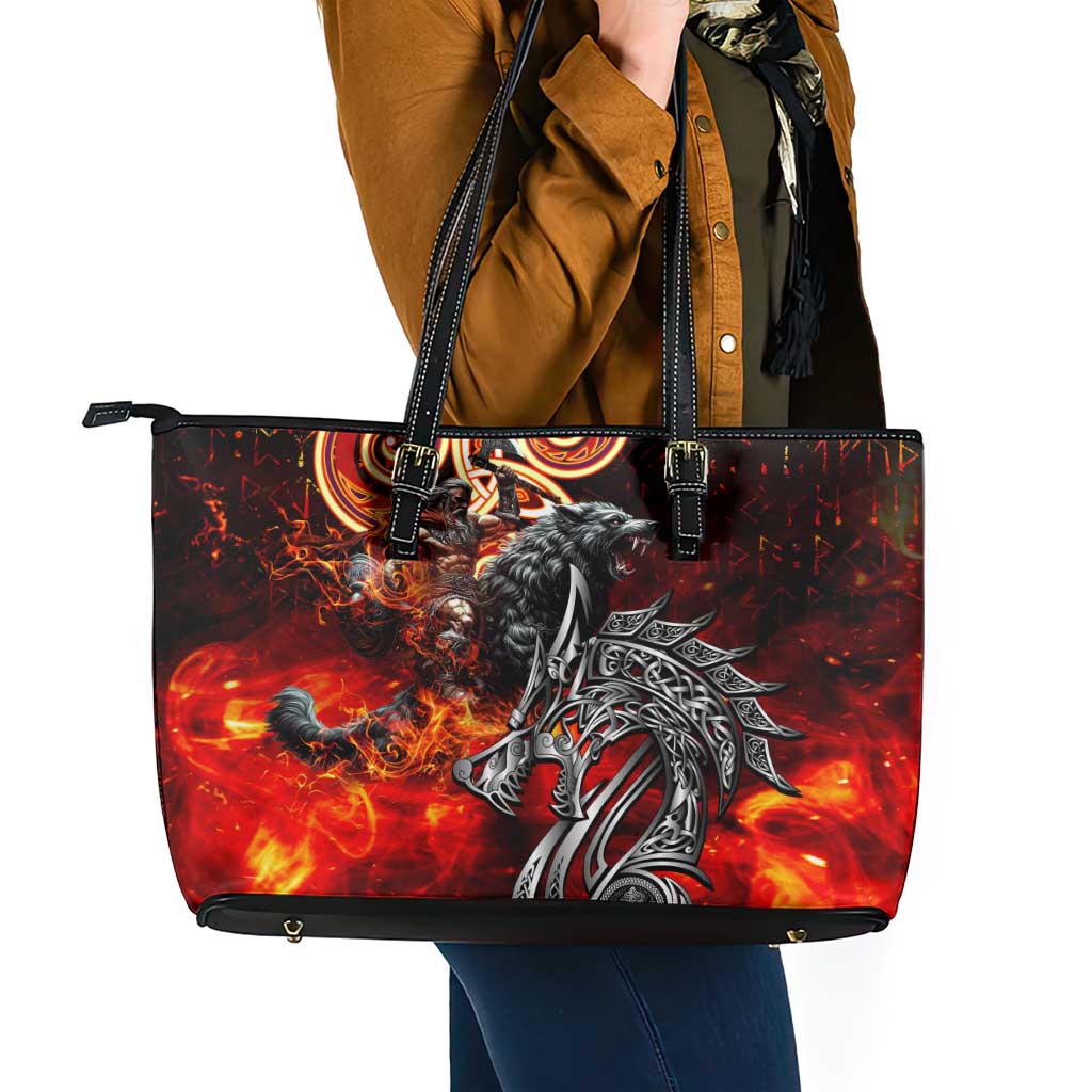 Ulfhednar Wofl Warrior Viking Leather Tote Bag Runes Norse Mythology Fire