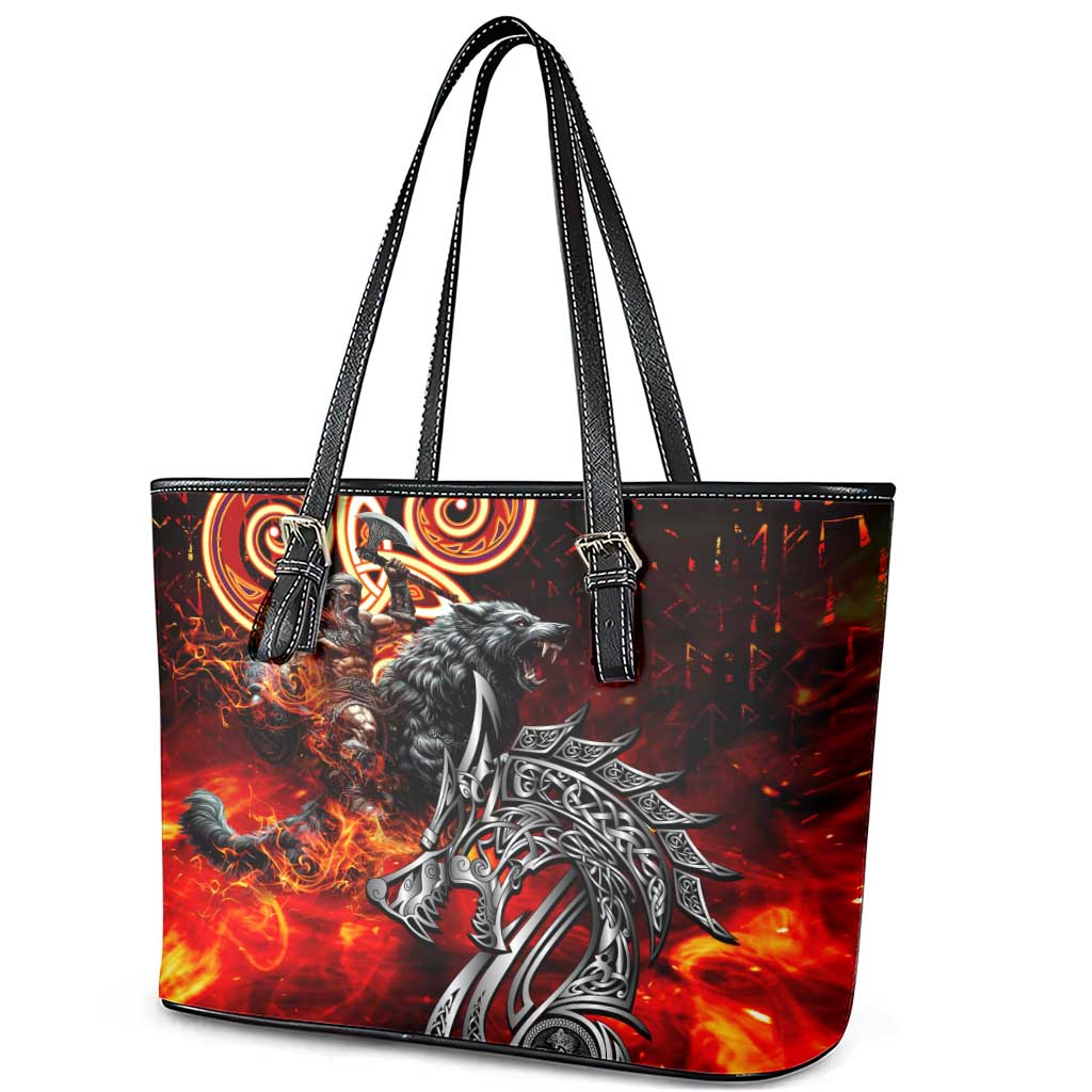 Ulfhednar Wofl Warrior Viking Leather Tote Bag Runes Norse Mythology Fire