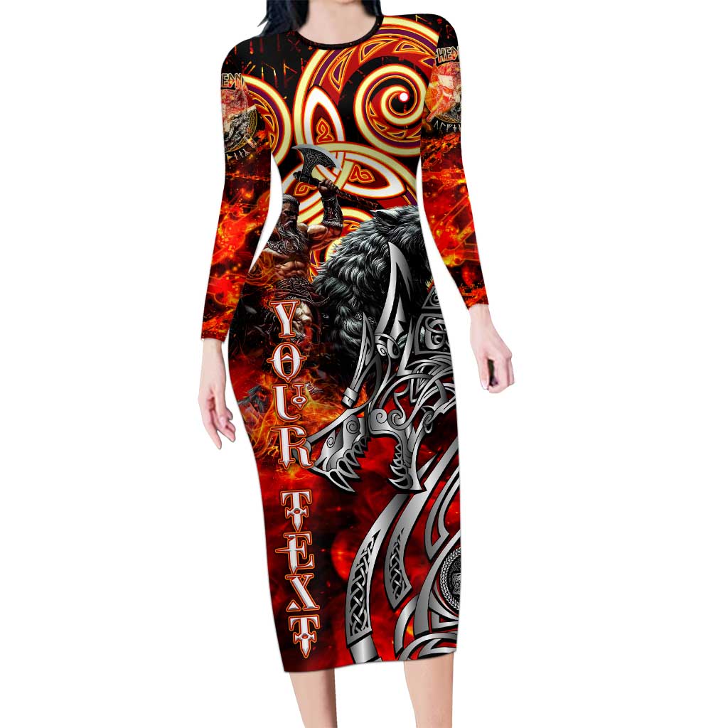 Ulfhednar Wofl Warrior Viking Long Sleeve Bodycon Dress Runes Norse Mythology Fire