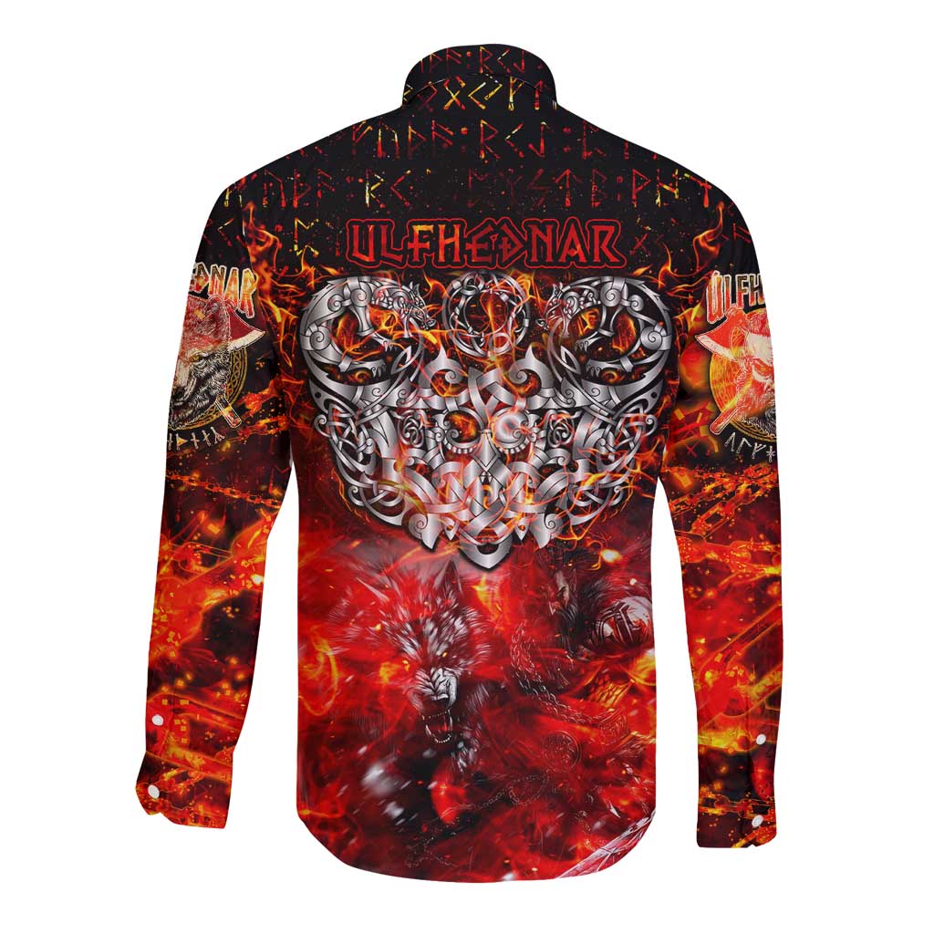 Ulfhednar Wofl Warrior Viking Long Sleeve Button Shirt Runes Norse Mythology Fire