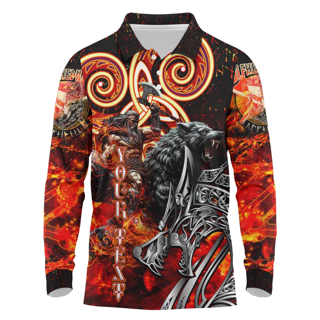 Ulfhednar Wofl Warrior Viking Long Sleeve Polo Shirt Runes Norse Mythology Fire