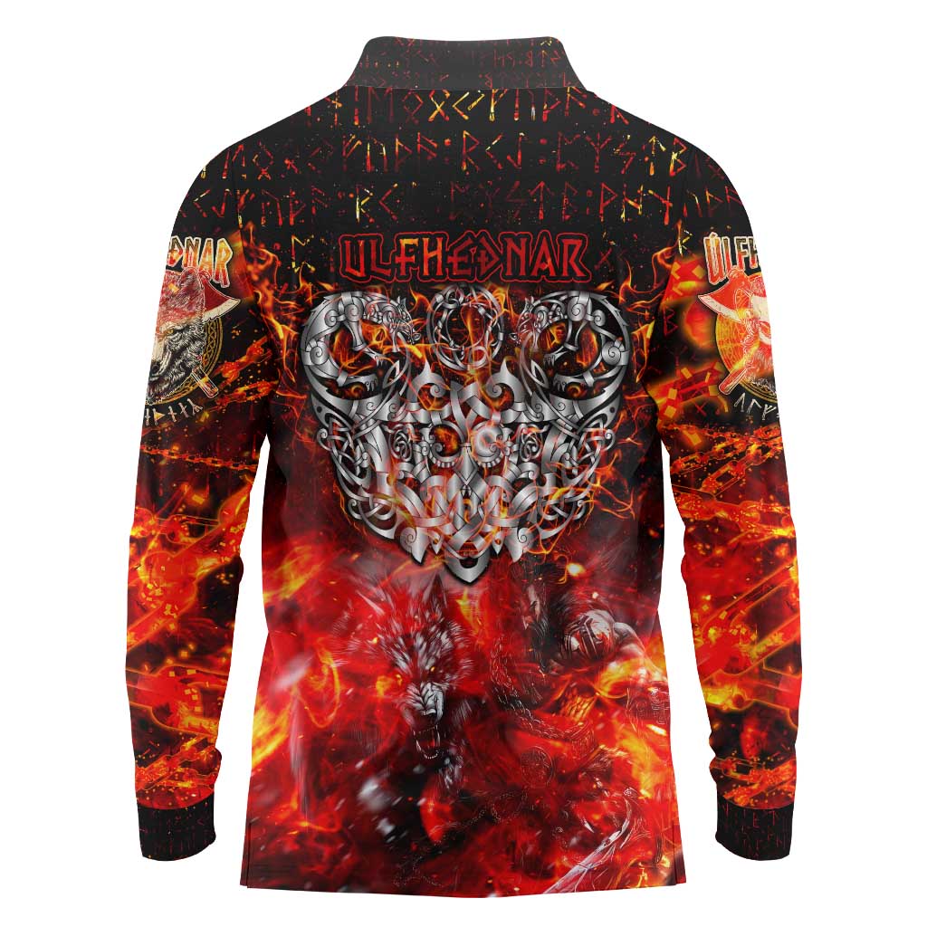 Ulfhednar Wofl Warrior Viking Long Sleeve Polo Shirt Runes Norse Mythology Fire