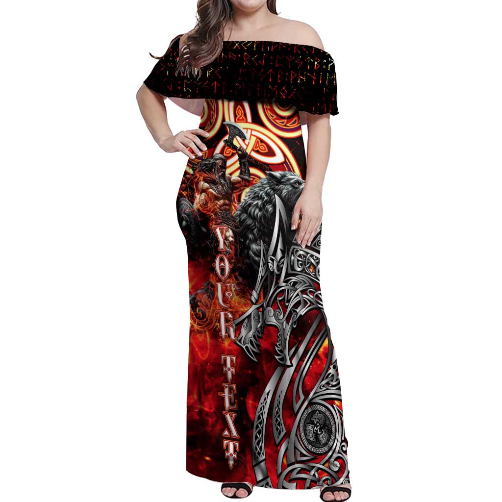 Ulfhednar Wofl Warrior Viking Off Shoulder Maxi Dress Runes Norse Mythology Fire