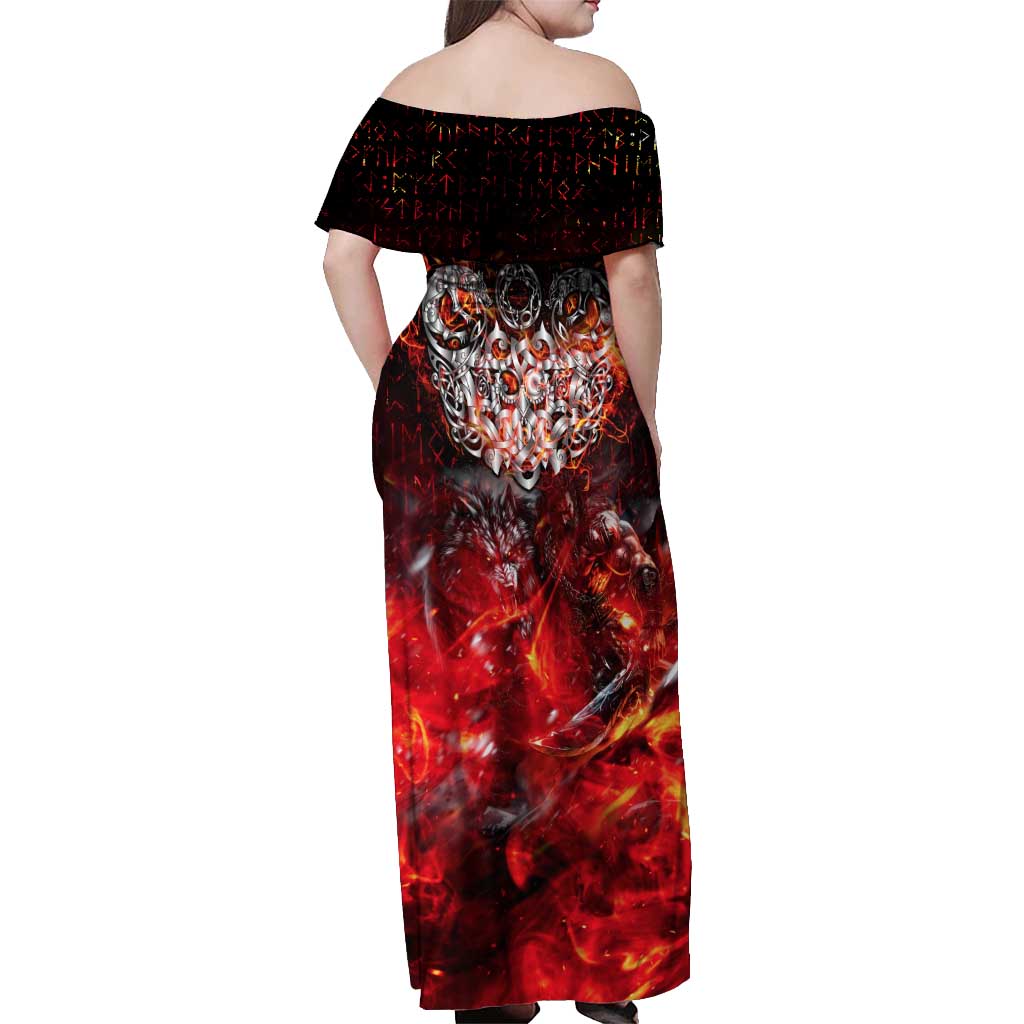 Ulfhednar Wofl Warrior Viking Off Shoulder Maxi Dress Runes Norse Mythology Fire