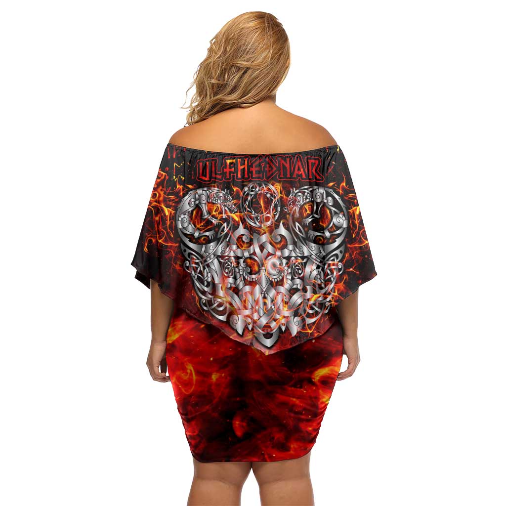 Ulfhednar Wofl Warrior Viking Off Shoulder Short Dress Runes Norse Mythology Fire