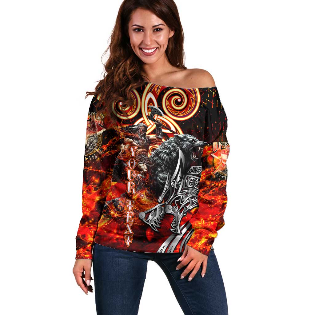 Ulfhednar Wofl Warrior Viking Off Shoulder Sweater Runes Norse Mythology Fire