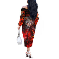 Ulfhednar Wofl Warrior Viking Off The Shoulder Long Sleeve Dress Runes Norse Mythology Fire