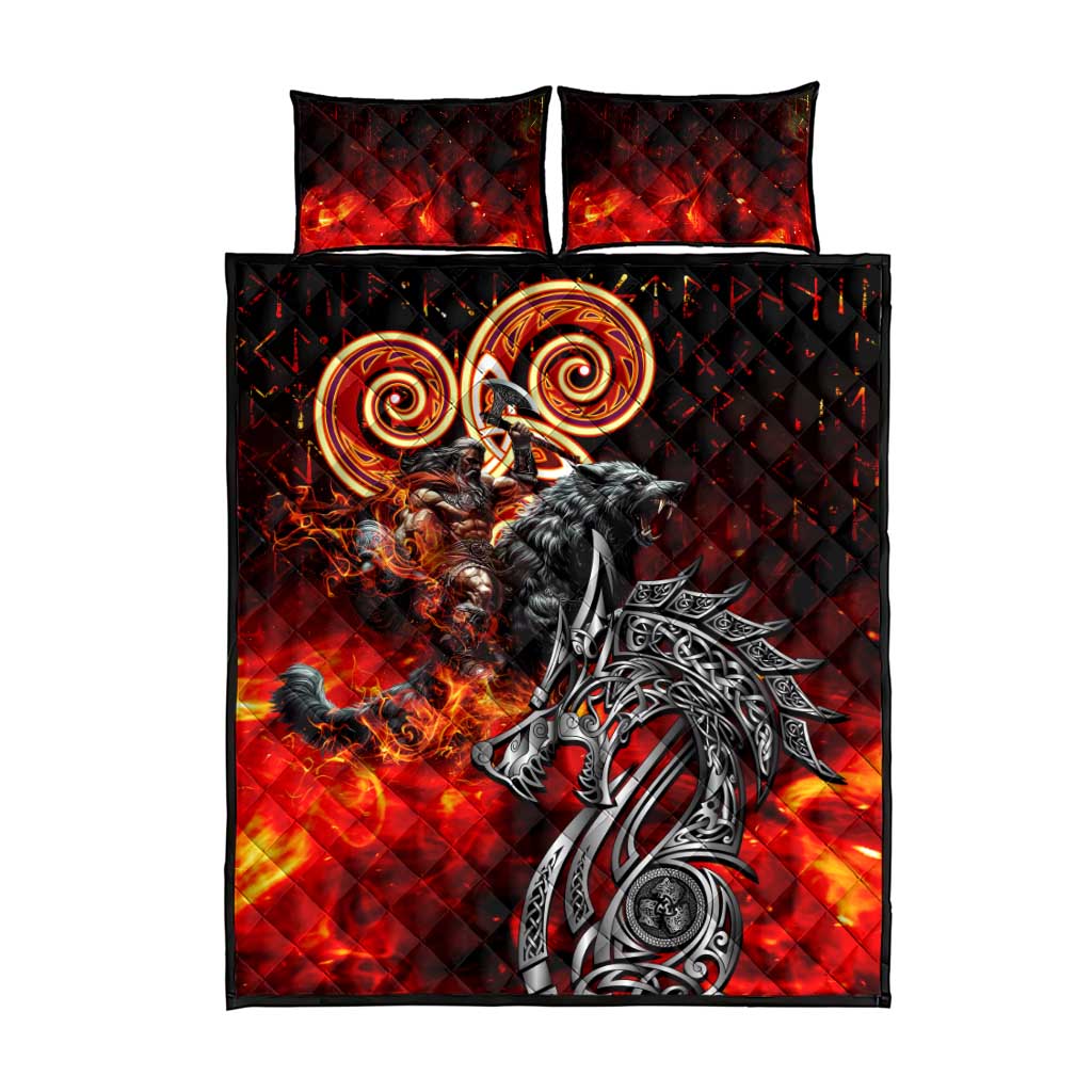 Ulfhednar Wofl Warrior Viking Quilt Bed Set Runes Norse Mythology Fire