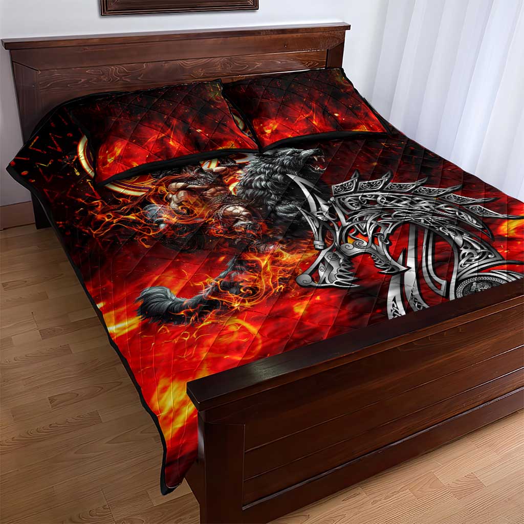 Ulfhednar Wofl Warrior Viking Quilt Bed Set Runes Norse Mythology Fire