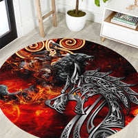 Ulfhednar Wofl Warrior Viking Round Carpet Runes Norse Mythology Fire