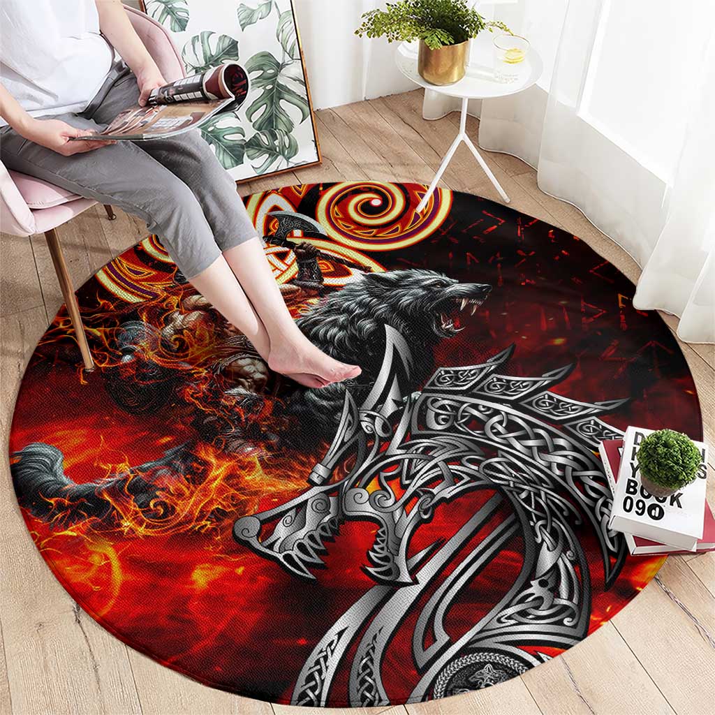 Ulfhednar Wofl Warrior Viking Round Carpet Runes Norse Mythology Fire