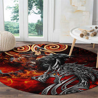 Ulfhednar Wofl Warrior Viking Round Carpet Runes Norse Mythology Fire