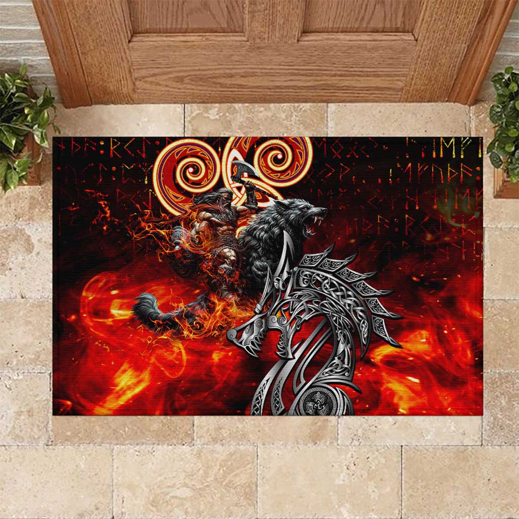 Ulfhednar Wofl Warrior Viking Rubber Doormat Runes Norse Mythology Fire