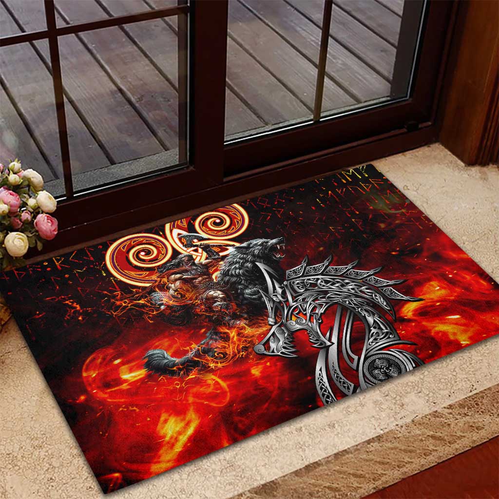 Ulfhednar Wofl Warrior Viking Rubber Doormat Runes Norse Mythology Fire