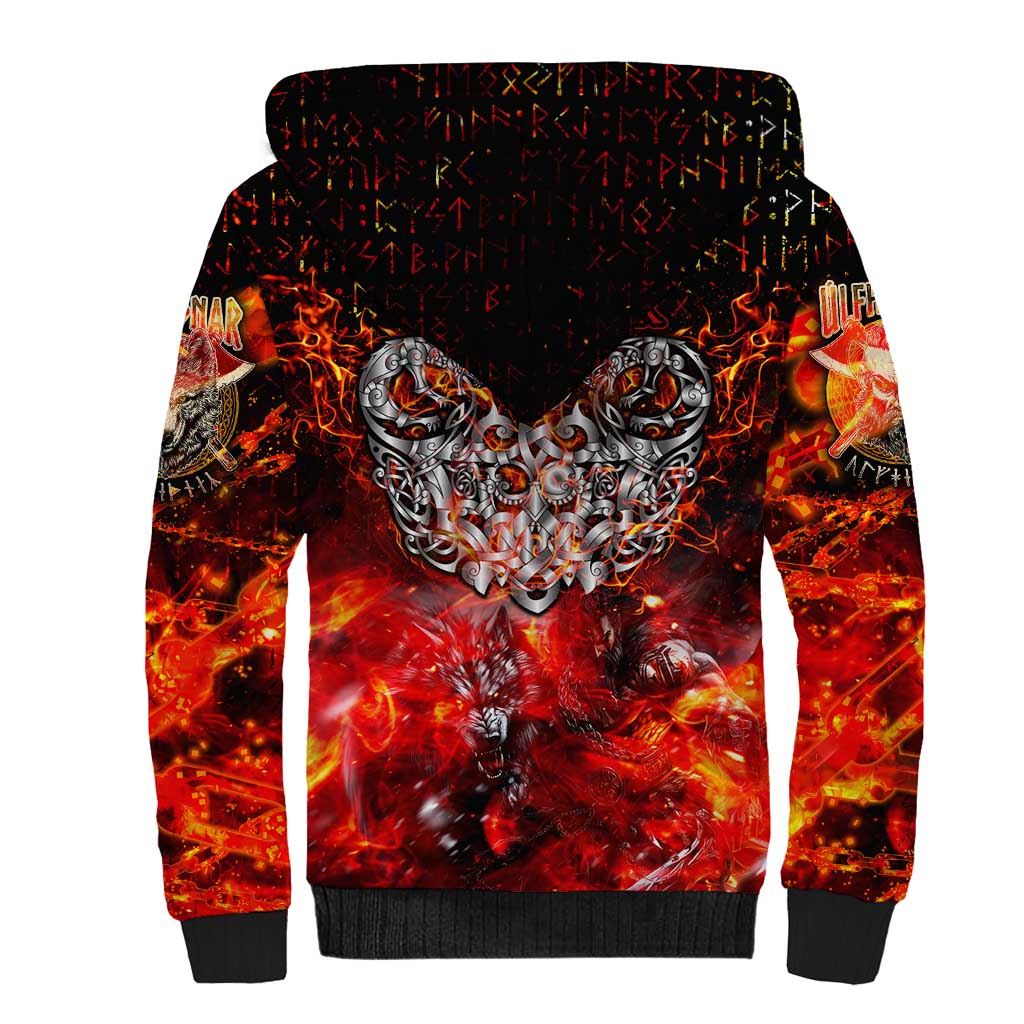 Ulfhednar Wofl Warrior Viking Sherpa Hoodie Runes Norse Mythology Fire