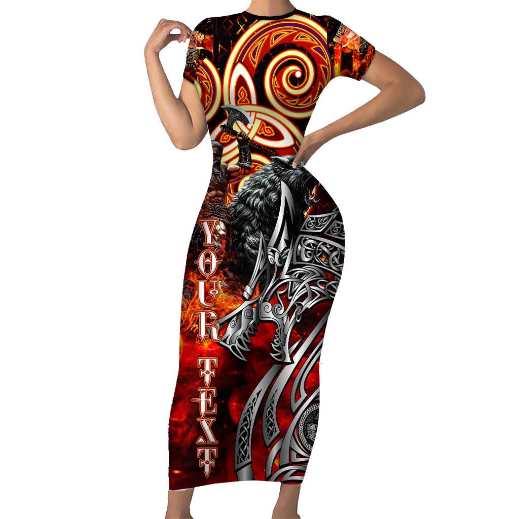 Ulfhednar Wofl Warrior Viking Short Sleeve Bodycon Dress Runes Norse Mythology Fire