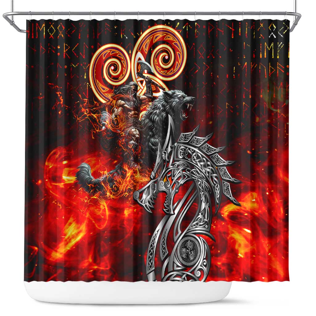 Ulfhednar Wofl Warrior Viking Shower Curtain Runes Norse Mythology Fire