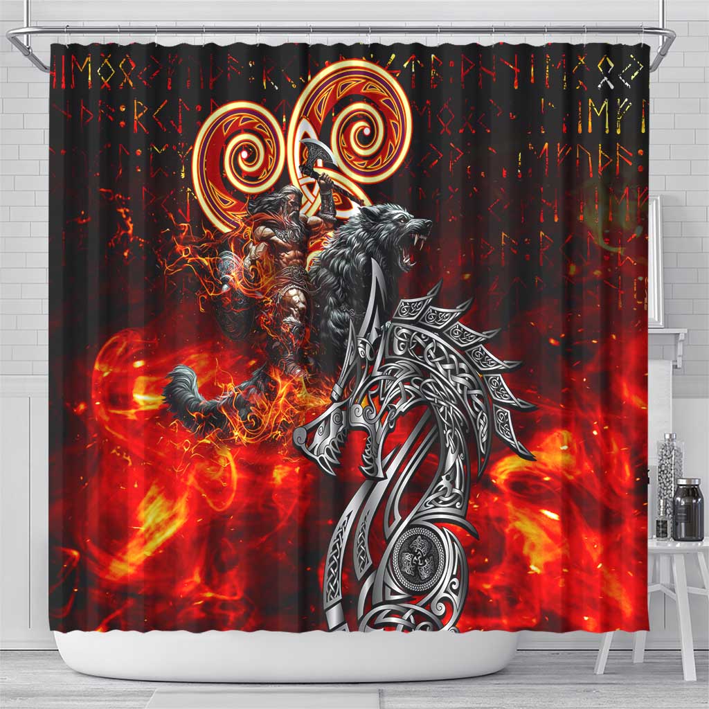 Ulfhednar Wofl Warrior Viking Shower Curtain Runes Norse Mythology Fire