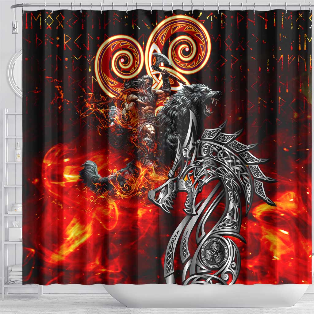 Ulfhednar Wofl Warrior Viking Shower Curtain Runes Norse Mythology Fire