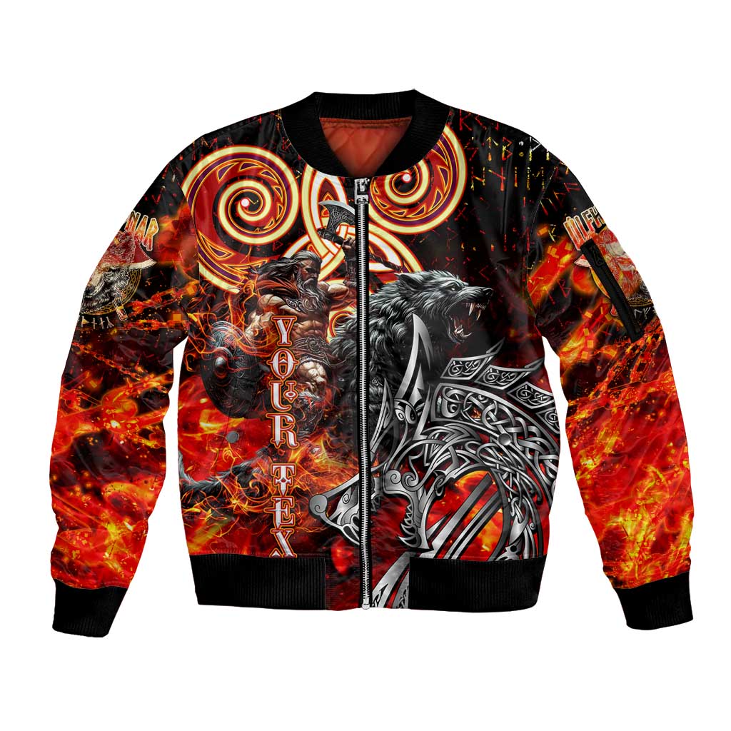 Ulfhednar Wofl Warrior Viking Sleeve Zip Bomber Jacket Runes Norse Mythology Fire
