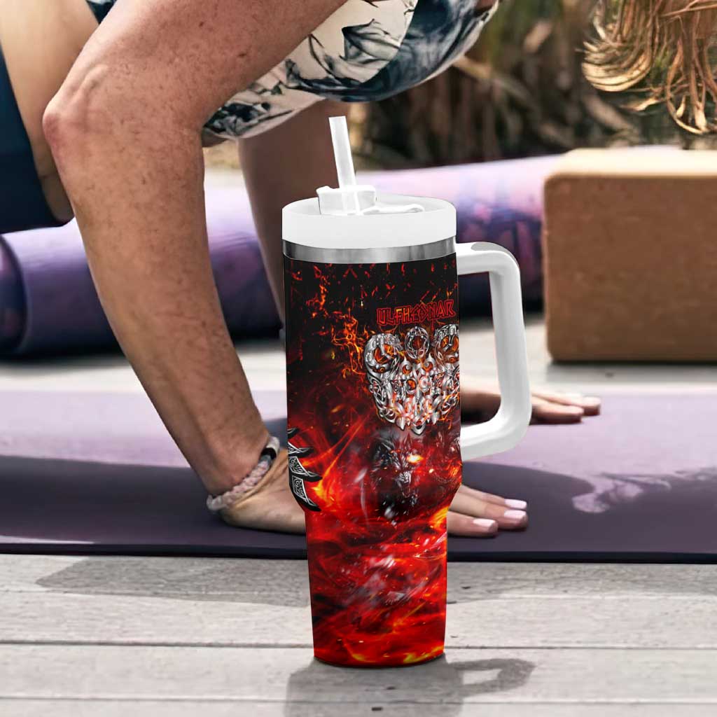 Ulfhednar Wofl Warrior Viking Tumbler With Handle Runes Norse Mythology Fire