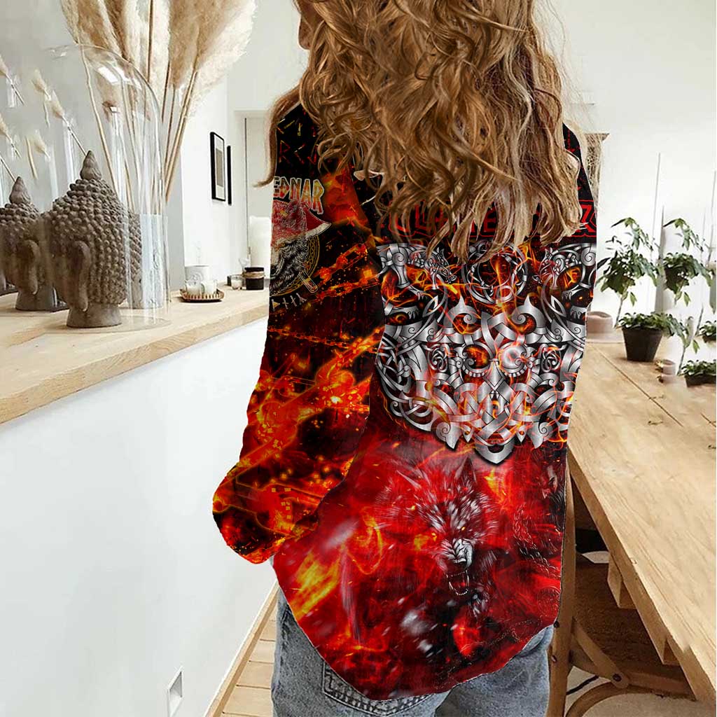 Ulfhednar Wofl Warrior Viking Women Casual Shirt Runes Norse Mythology Fire