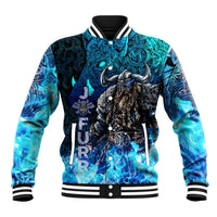 Jofurr Boar Warrior Viking Baseball Jacket Frost Viking Runes Blue Flame