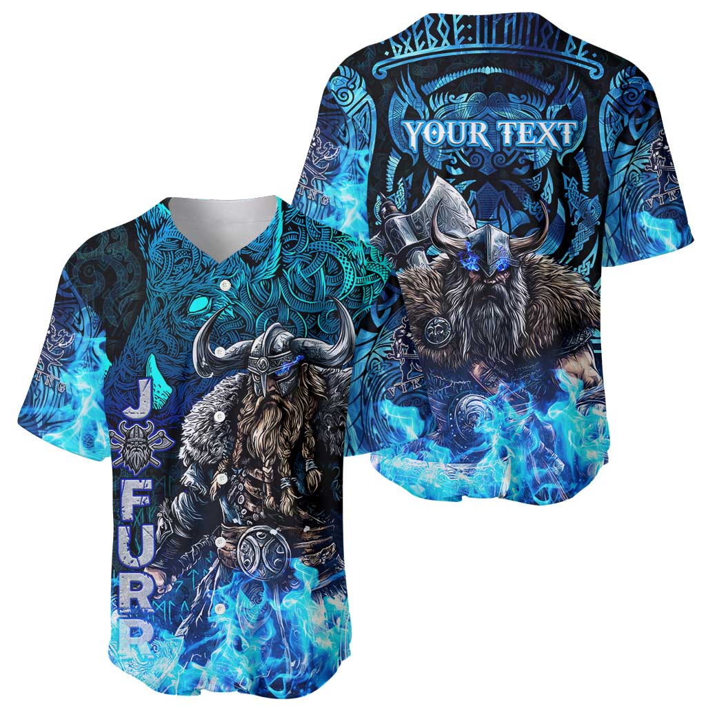 Jofurr Boar Warrior Viking Baseball Jersey Frost Viking Runes Blue Flame