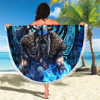 Jofurr Boar Warrior Viking Beach Blanket Frost Viking Runes Blue Flame