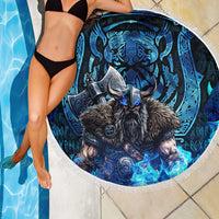 Jofurr Boar Warrior Viking Beach Blanket Frost Viking Runes Blue Flame
