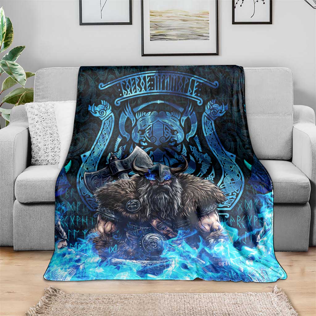 Jofurr Boar Warrior Viking Blanket Frost Viking Runes Blue Flame