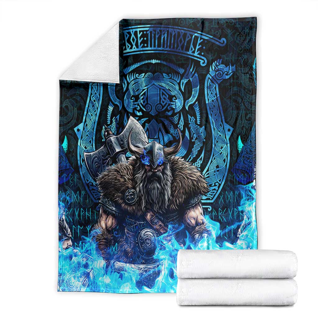 Jofurr Boar Warrior Viking Blanket Frost Viking Runes Blue Flame