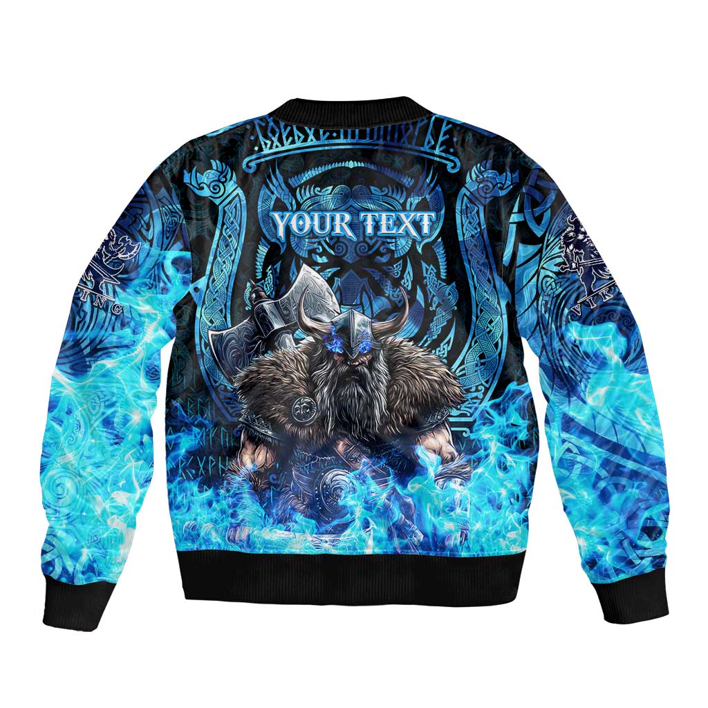 Jofurr Boar Warrior Viking Bomber Jacket Frost Viking Runes Blue Flame