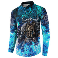 Jofurr Boar Warrior Viking Button Sweatshirt Frost Viking Runes Blue Flame