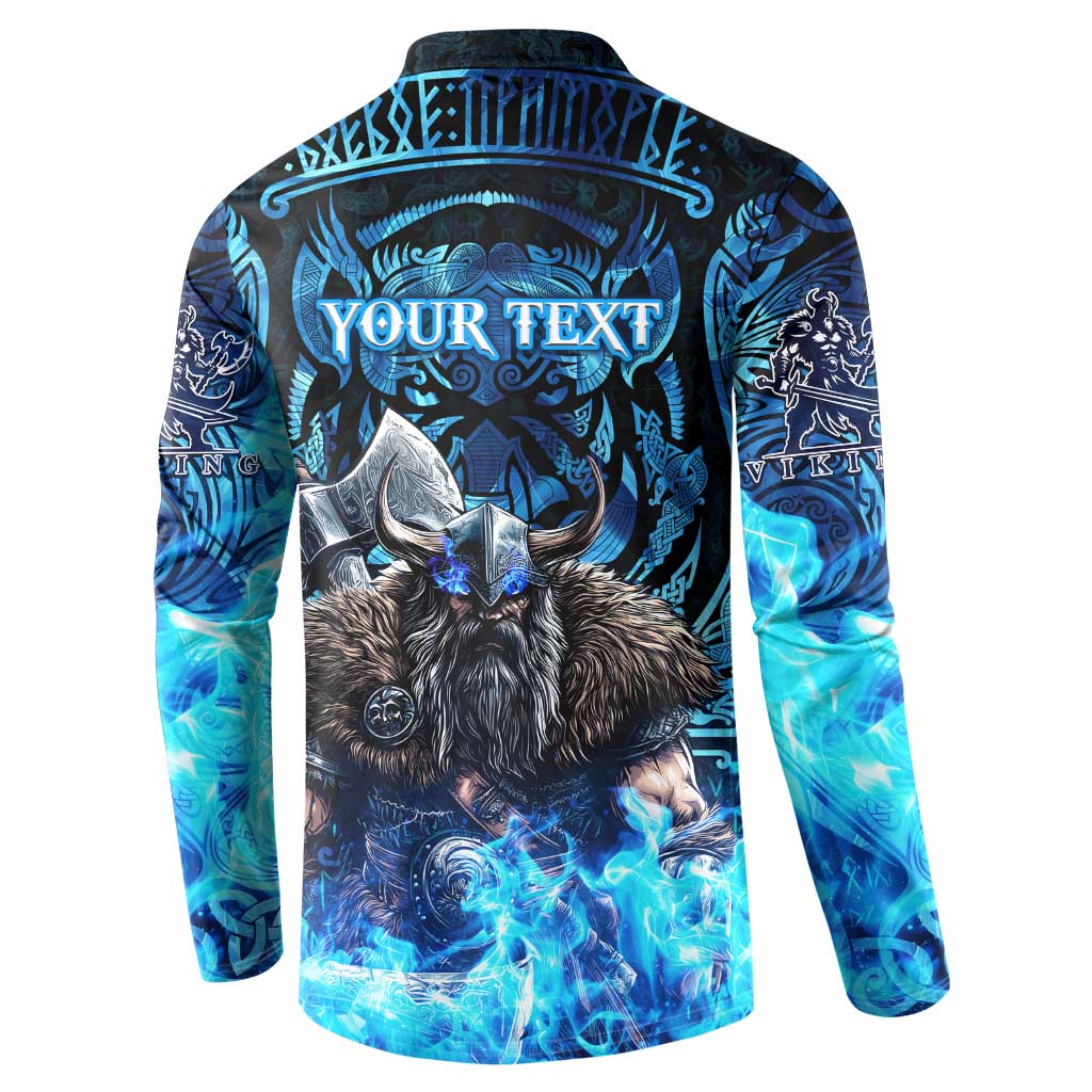 Jofurr Boar Warrior Viking Button Sweatshirt Frost Viking Runes Blue Flame
