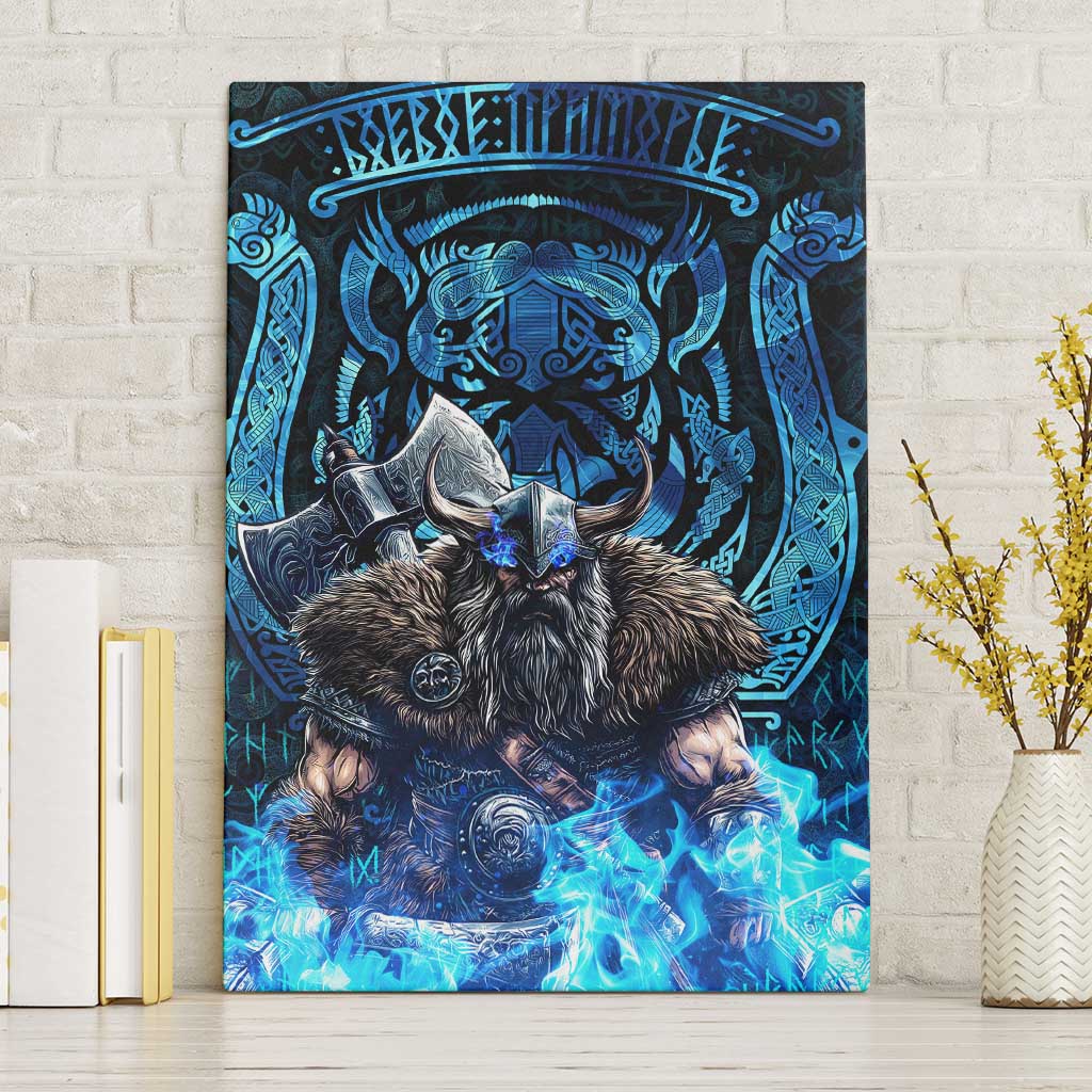 Jofurr Boar Warrior Viking Canvas Wall Art Frost Viking Runes Blue Flame