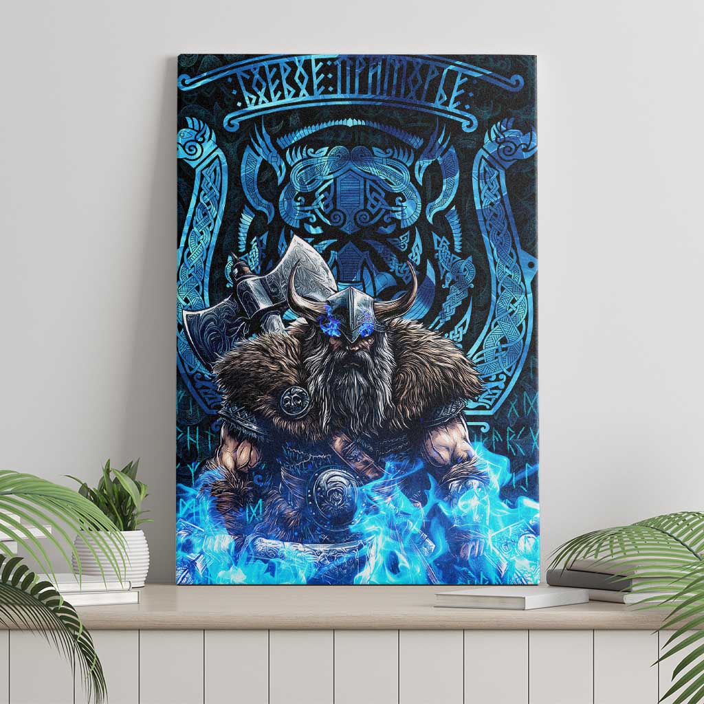Jofurr Boar Warrior Viking Canvas Wall Art Frost Viking Runes Blue Flame
