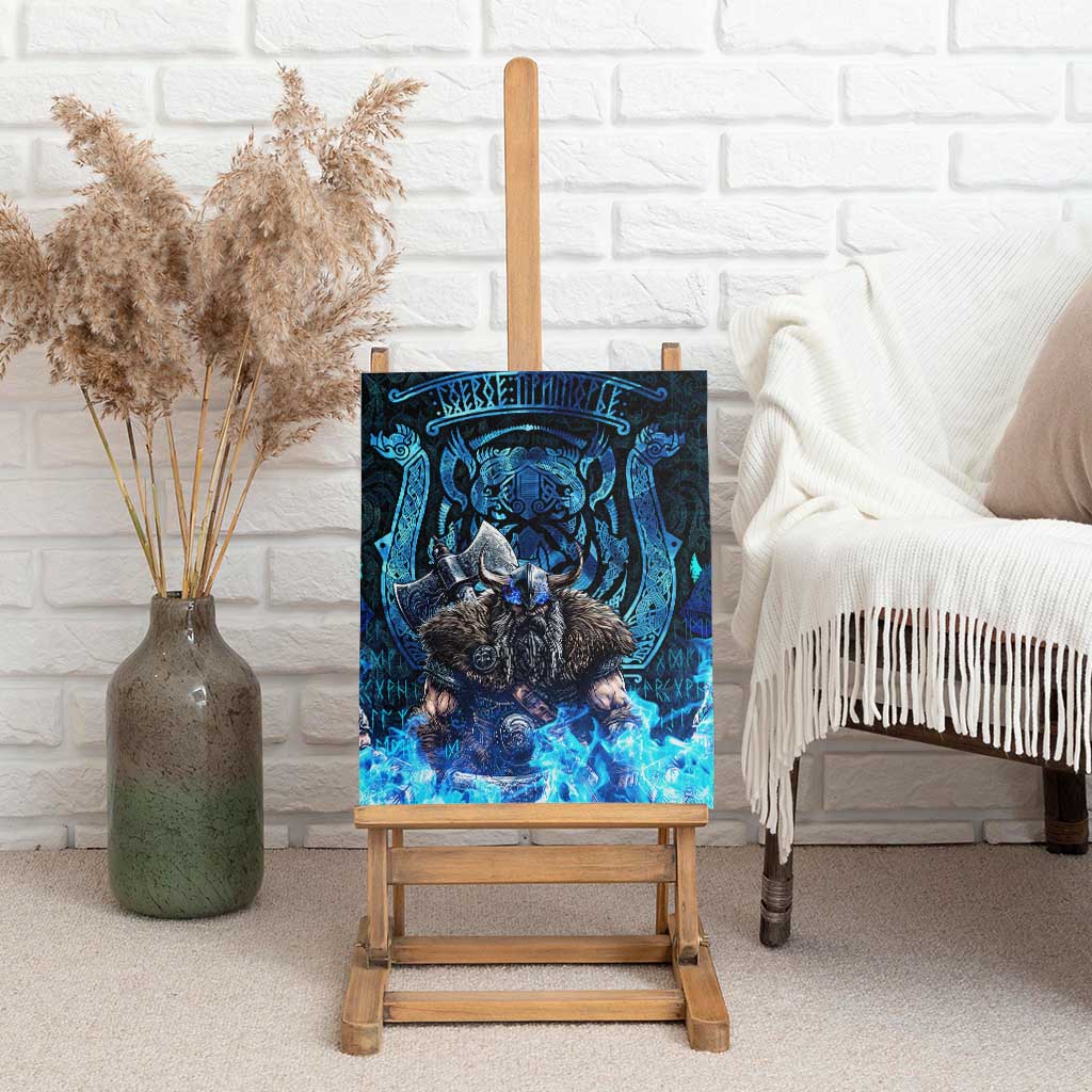 Jofurr Boar Warrior Viking Canvas Wall Art Frost Viking Runes Blue Flame