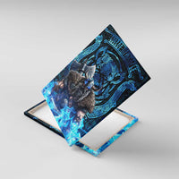 Jofurr Boar Warrior Viking Canvas Wall Art Frost Viking Runes Blue Flame