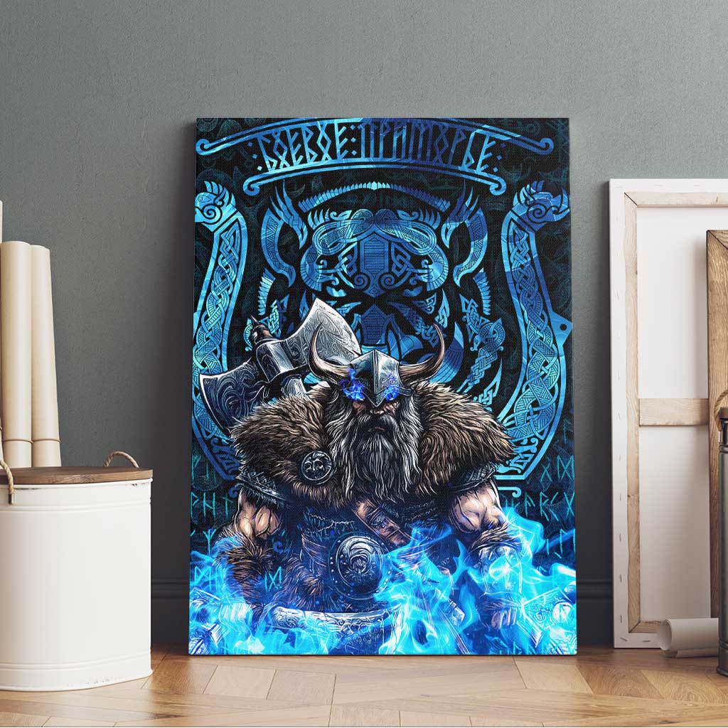 Jofurr Boar Warrior Viking Canvas Wall Art Frost Viking Runes Blue Flame