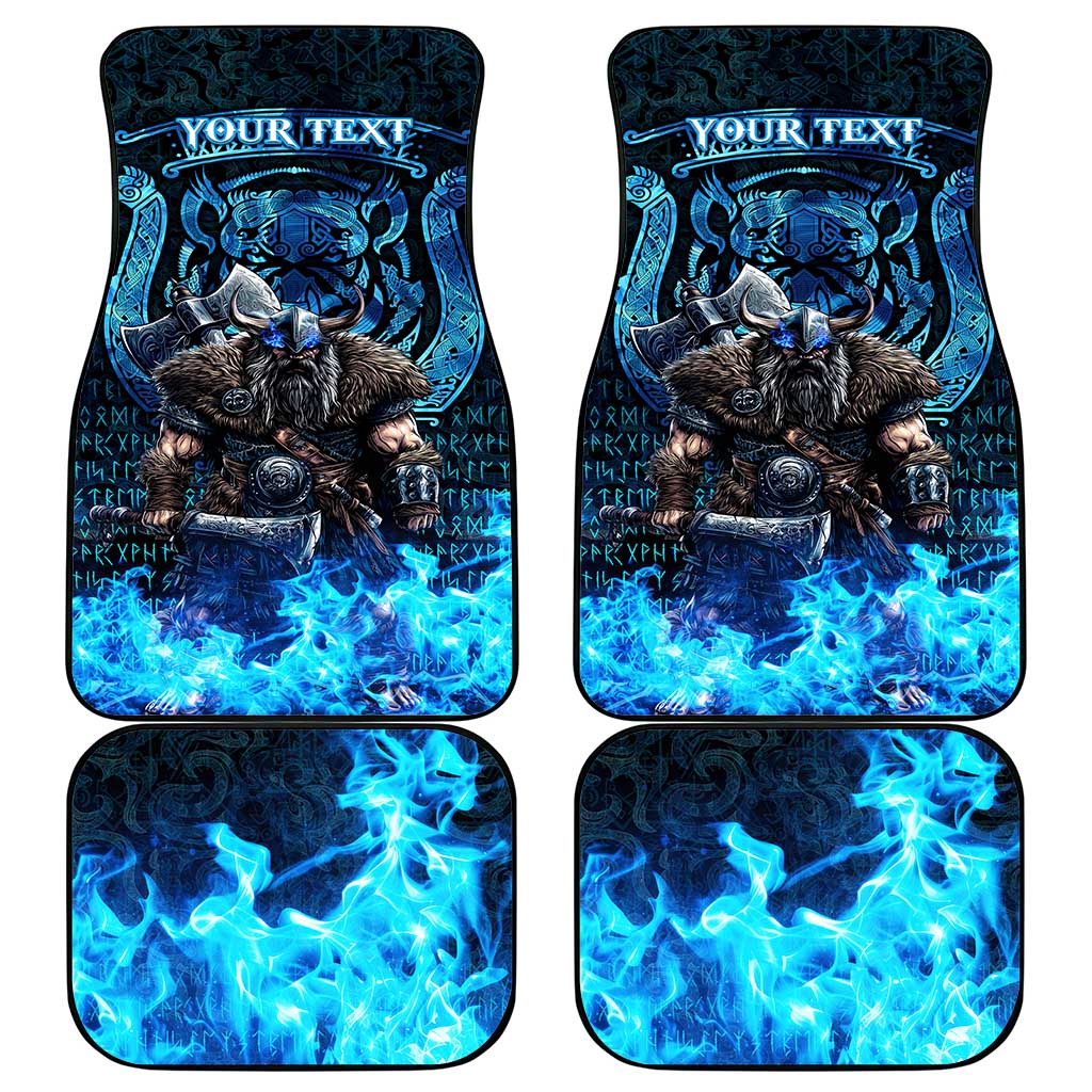Jofurr Boar Warrior Viking Car Mats Frost Viking Runes Blue Flame