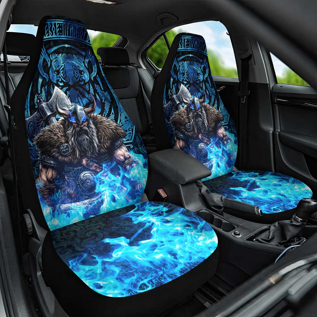 Jofurr Boar Warrior Viking Car Seat Cover Frost Viking Runes Blue Flame